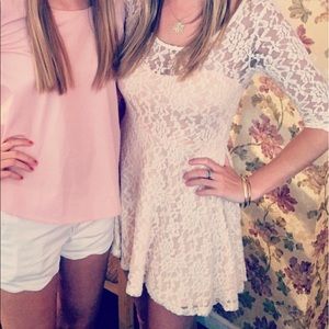 Material Girl Lace Pink Mini Dress with sleeves